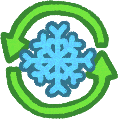 two green arrows forming a circle. inside the arrows is a blue snowflake